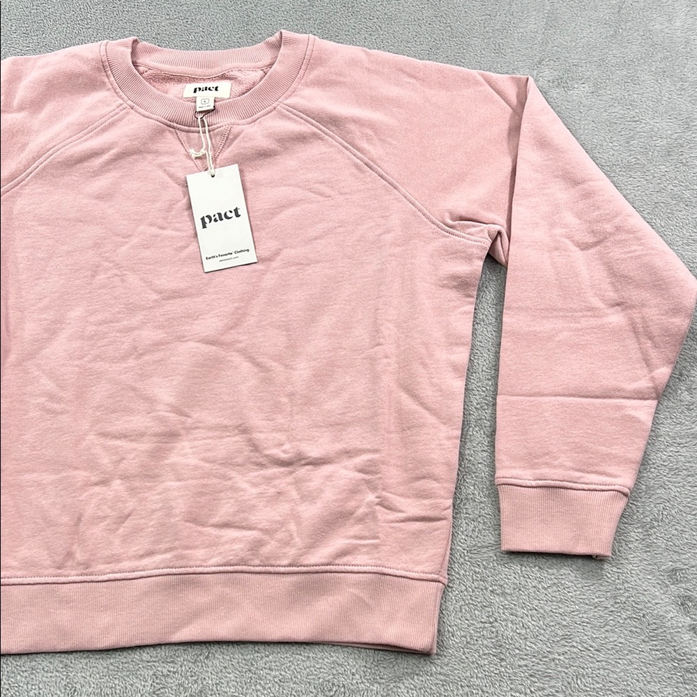 NEW Pact L 100% Organic Cotton Women Pink Pale Mauve Downtime Crew Neck Sweater - Picture 4 of 13